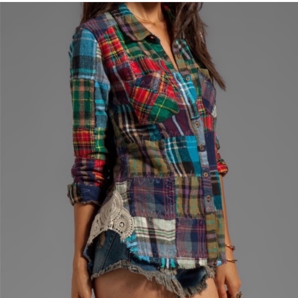 We The Free Free People Lost in Plaid Flannel Shirt RARE - Picture 3 of 11